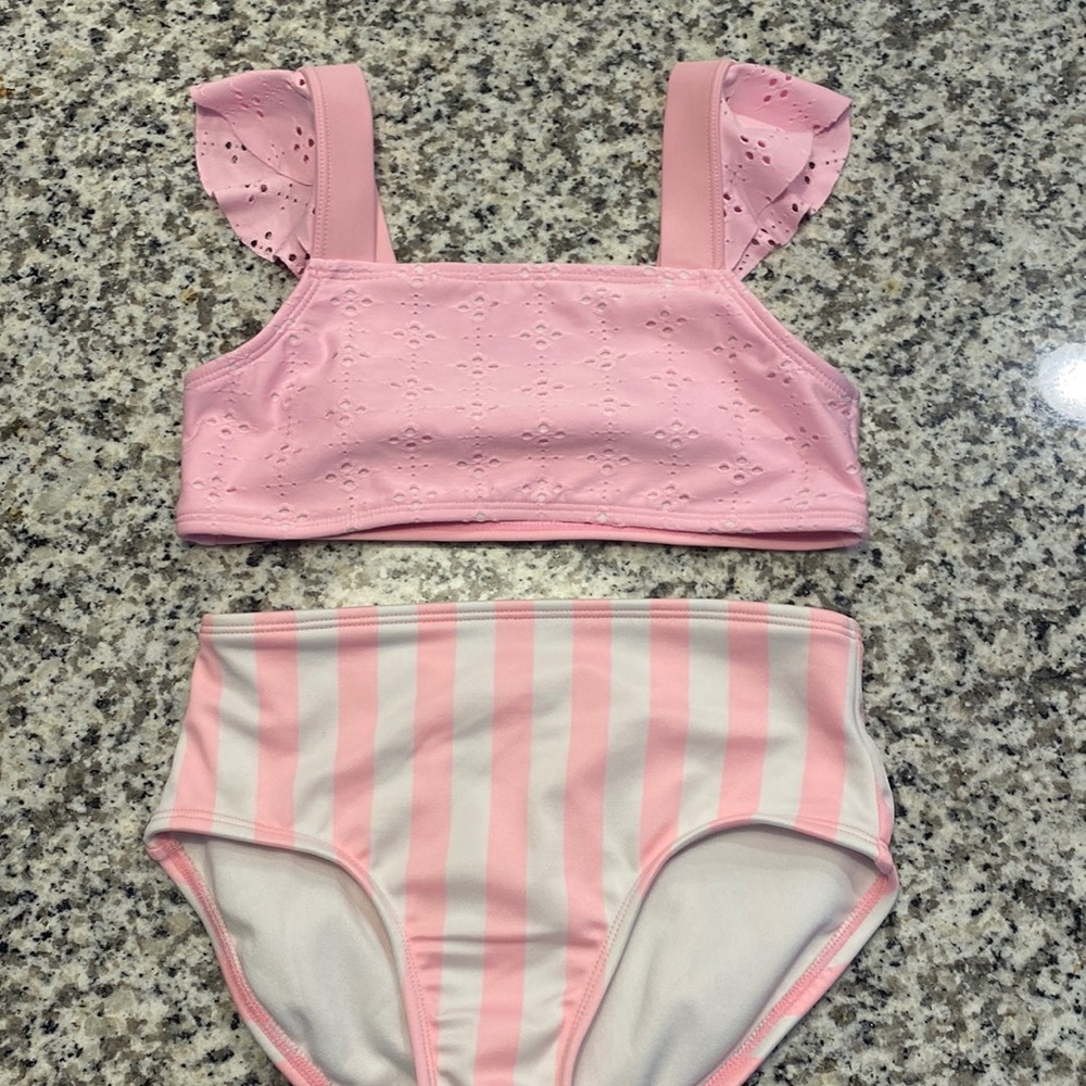 Size S little girls pink bathing suit set